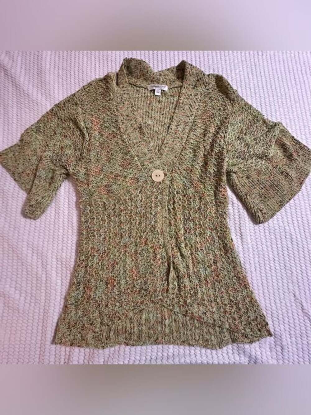 Coldwater Creek Green Knit V-Neck Button Sweater Size L